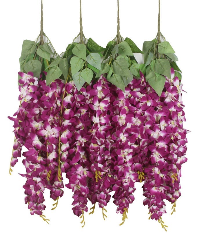 SILK WISTERIA FLOWER ARTIFICIAL 213 FEET HANGING WISTERIA VINE FAKE FLOWER BUSH STRING HOME PARTY WEDDING DECORATIONPACK OF 4 DARK PURPLE