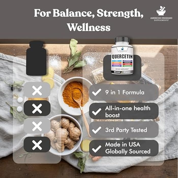 American Standard Supplements Quercetin 1000mg Per Serving with Zinc, Vitamin C, Vitamin D3, Magnesium, Elderberry, Echinacea, Turmeric, Astragalus - Gluten Free, Non-GMO, 120 Capsules, 40 Servings - Image 4