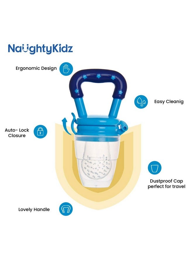 ناوتي كيدز أداة إطعام الفاكهة/الطعام المصنوعة من السيليكون للأطفال، خالية من مادة BPA وناعمة للفاكهة للأطفال والرضع، باللون الأزرق - Image 2