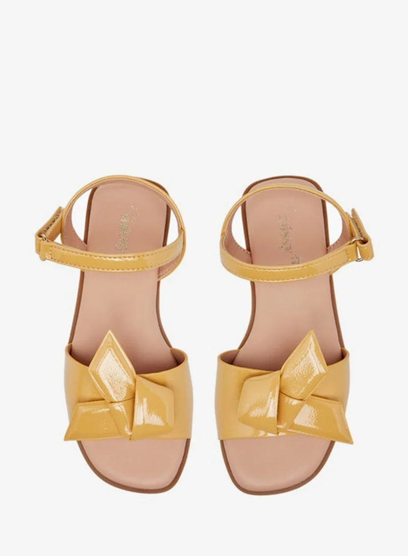 Little Missy YELLOW Girls Bow Accent Sandals with Hook and Loop Closure for Women | Best Price UAE