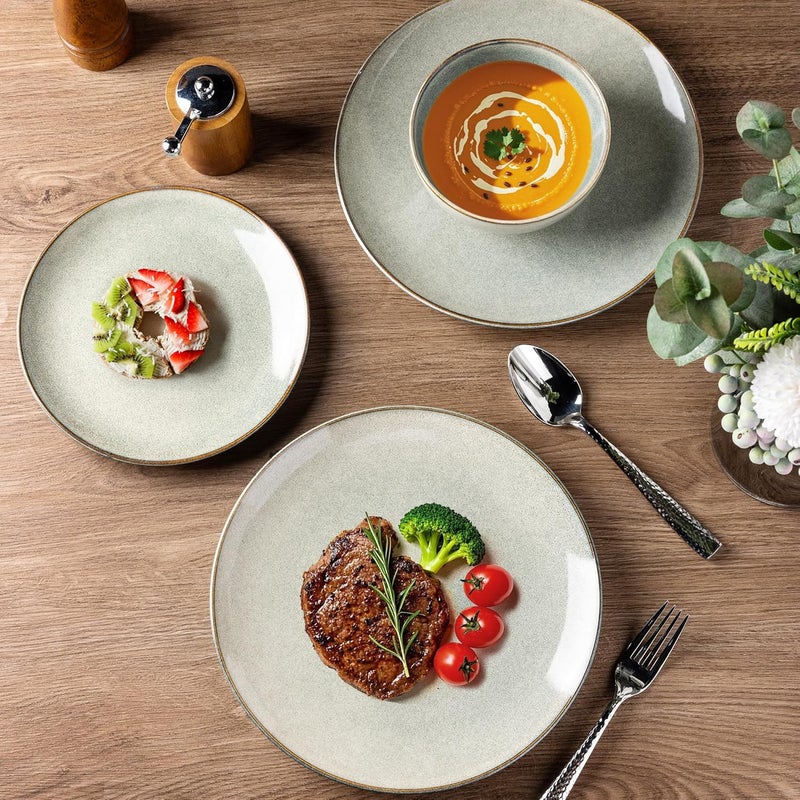 AmorArc أطقم أدوات المائدة الخزفية AmorArc لـ 6 أشخاص 18 قطعة أطباق وأوعية مرسومة يدويًا مجموعة مقاومة للخدش من الخزف آمنة في غسالة الصحون والميكروويف زجاجة تفاعلية - Image 4