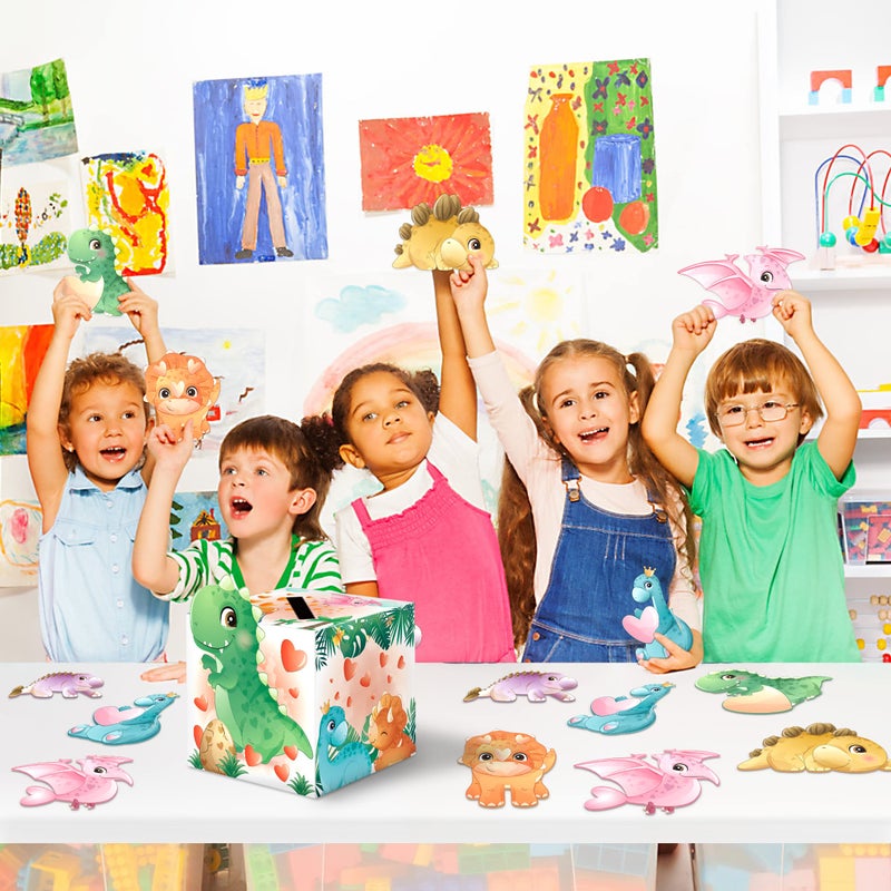algpty algtpy Valentines Box with 36 PCS Dinosaur Valentines Cards for Classroom Kids School, Valentines Mailbox for Exchange Valentines Day Cards Boxes for Boys Girls - Image 4