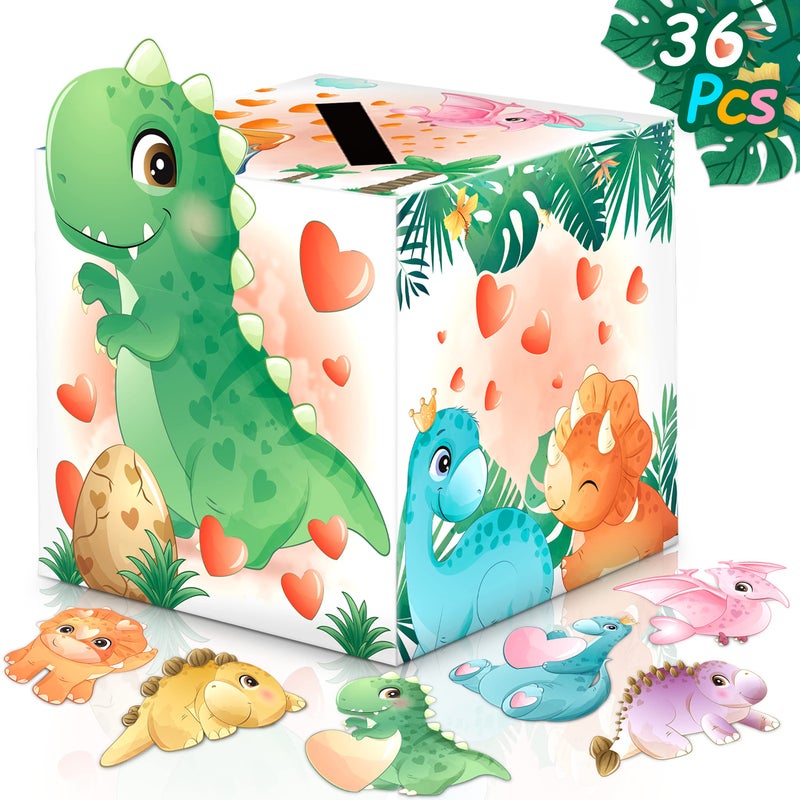 algpty algtpy Valentines Box with 36 PCS Dinosaur Valentines Cards for Classroom Kids School, Valentines Mailbox for Exchange Valentines Day Cards Boxes for Boys Girls - Image 1