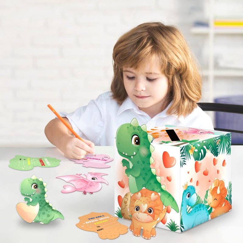 algpty algtpy Valentines Box with 36 PCS Dinosaur Valentines Cards for Classroom Kids School, Valentines Mailbox for Exchange Valentines Day Cards Boxes for Boys Girls - Image 5