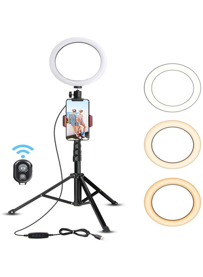 Ring Light10 Inch 8 Inch 20CM Selfie Fill Light Net Red Live Mobile Phone Beauty Ring Light Gift-Color:8inch /20cm Arc + Pan/tilt + Mobile Phone Clip + 160cm Tripod + Bluetooth Remote Control (single Camera)  - Image 1