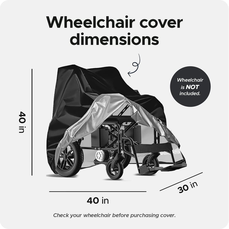 Encasify Wheelchair Cover – Durable Protector for Dust, Dirt, Snow, Rain & Sun – Cover for Wheelchairs - Black (40x30x40 in) - Image 3