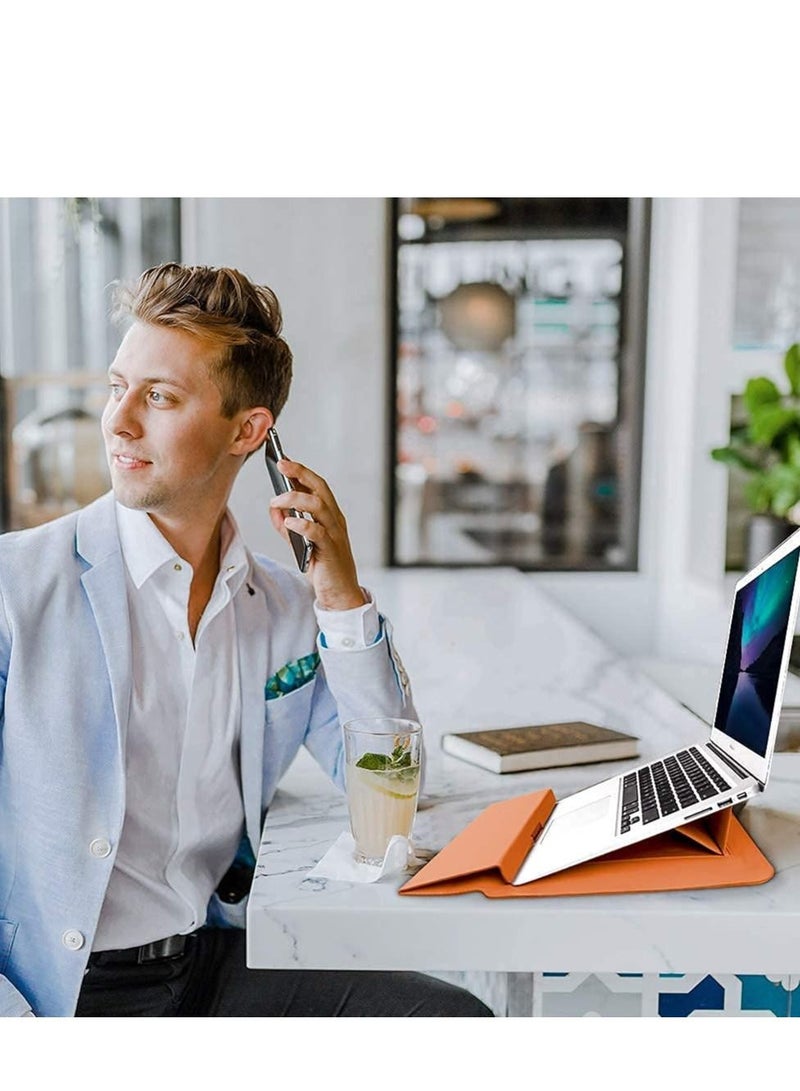 KASTWAVE Laptop Sleeve Compatible with 13-13.3 inch MacBook Pro/Air , Smart Sleeve All-in-One Protective Carrying Case | Invisible Stand | Wrist Rest | Storage Pouch(Brown)  - Image 4