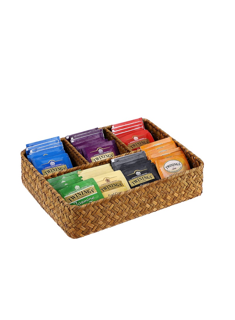 SYOSI صينية أكياس الشاي، منظم محطة القهوة - بني | تخزين أكياس الشاي وأكياس السكر وأكياس القهوة | سلة مقسمة للمطبخ والقهوة | درج، رف، حامل كونترتوب - Image 1