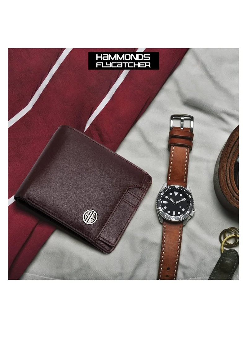 HAMMONDS FLYCATCHER RFID Protected Redwood Brown Leather Wallet for Men|6 Card Slots| 1 Coin Pocket|2 Hidden Compartment|2 Currency Slots|1 ID Slot | P6W5
