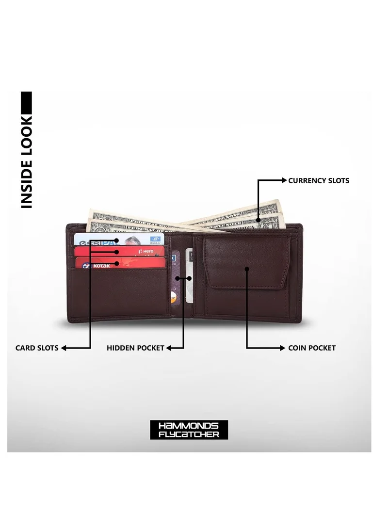 HAMMONDS FLYCATCHER RFID Protected Redwood Brown Leather Wallet for Men|6 Card Slots| 1 Coin Pocket|2 Hidden Compartment|2 Currency Slots|1 ID Slot | P6W5