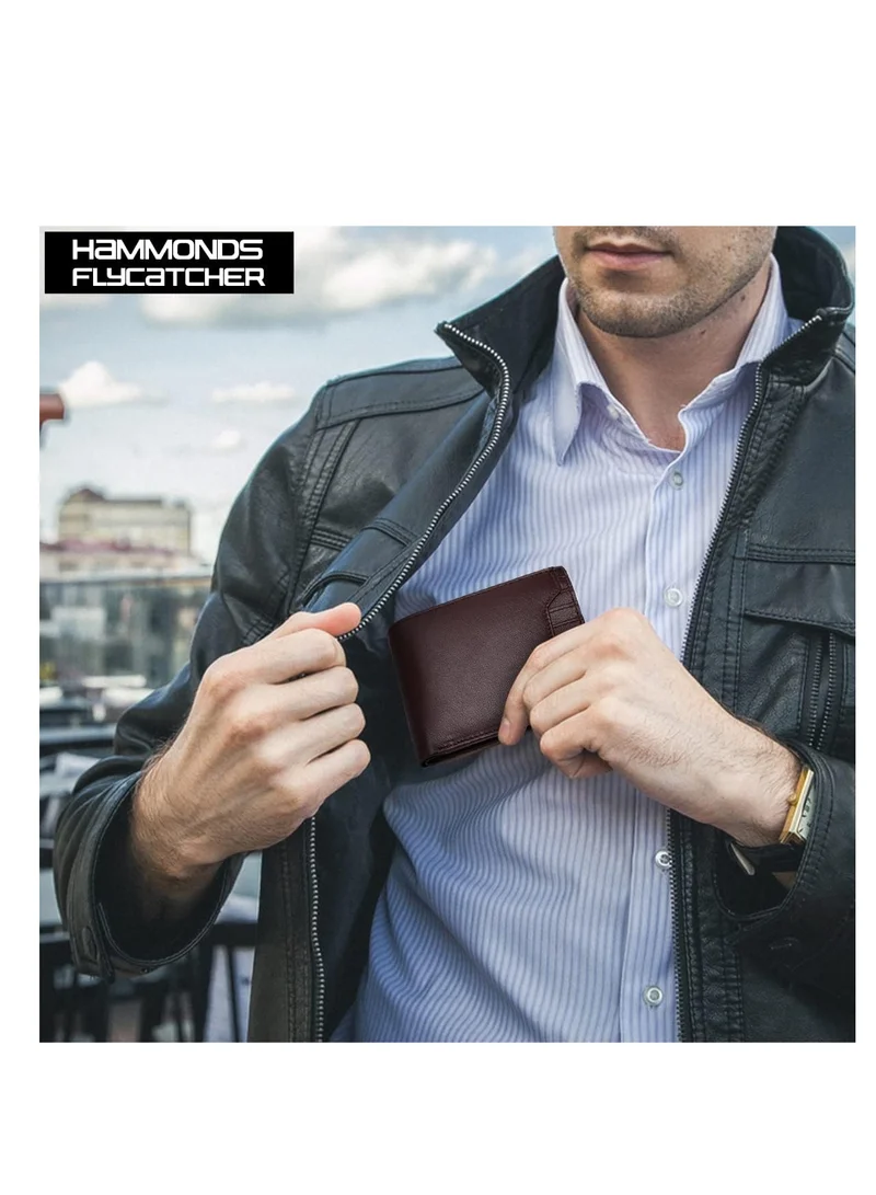 HAMMONDS FLYCATCHER RFID Protected Redwood Brown Leather Wallet for Men|6 Card Slots| 1 Coin Pocket|2 Hidden Compartment|2 Currency Slots|1 ID Slot | P6W5