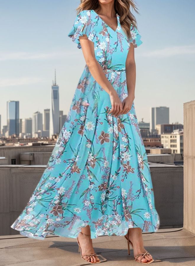 Tepveisoy Women's Dresses V-Neck Long Skirt Flowy Beach Resort Casual Dresses  - Image 3