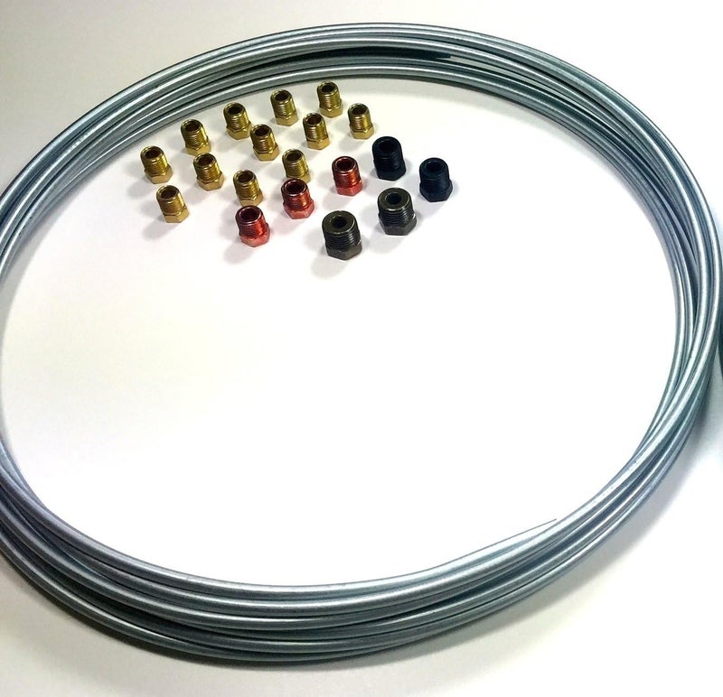 The Stop Shop 25 ft 3/16 Brake Line Kit - Steel Roll with Fittings