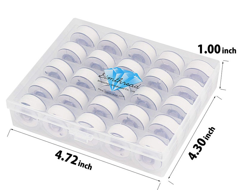 Simthread 25pcs 90WT White Prewound Bobbin Thread Size A Class 15 (SA156) with Clear Storage Plastic Case Box 60S/2 for Brother Embroidery Thread Sewing Thread Machine DIY - Image 2