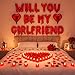 Seenelling Will You Be My Girlfriend Balloon Proposal Decor 24 LED Flameless Tealight Heart Candle 2000 Artificial Rose Petals Love Balloon for Engagement Wedding Decor Romantic Special NightRed - Image 2