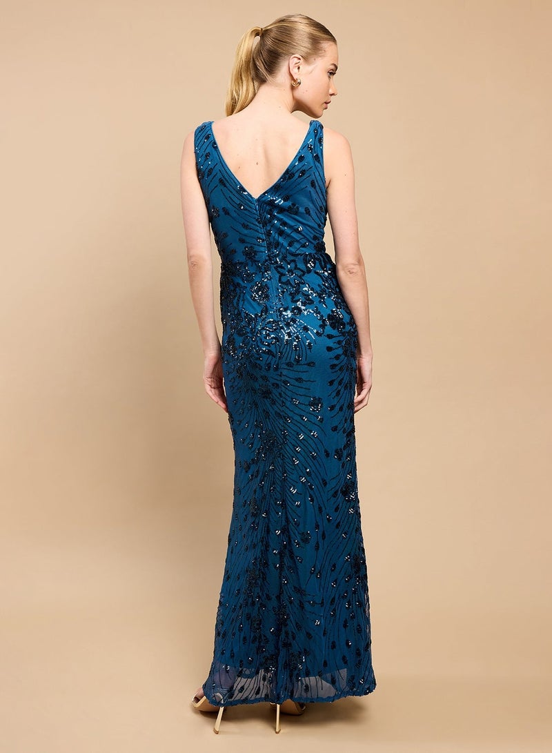 Little Mistress Slink Gathering V Neck Sleeveless Maxi Dress - Image 2