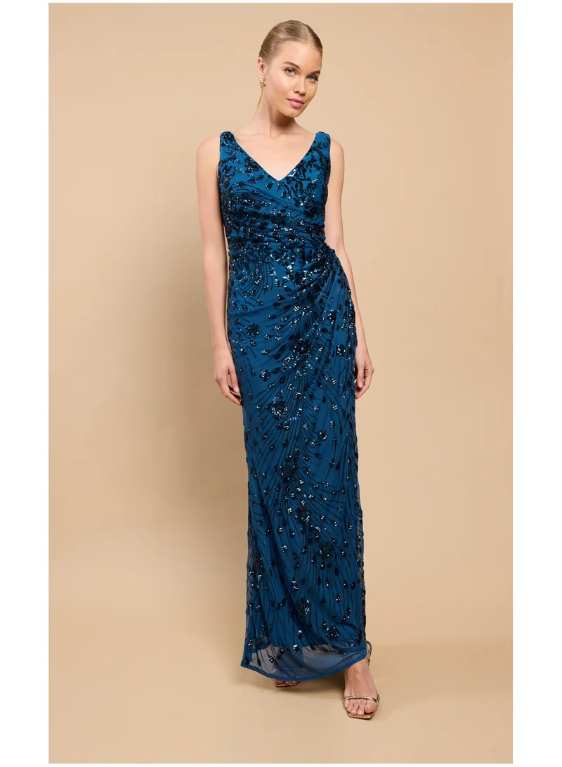 Slink Gathering V Neck Sleeveless Maxi Dress