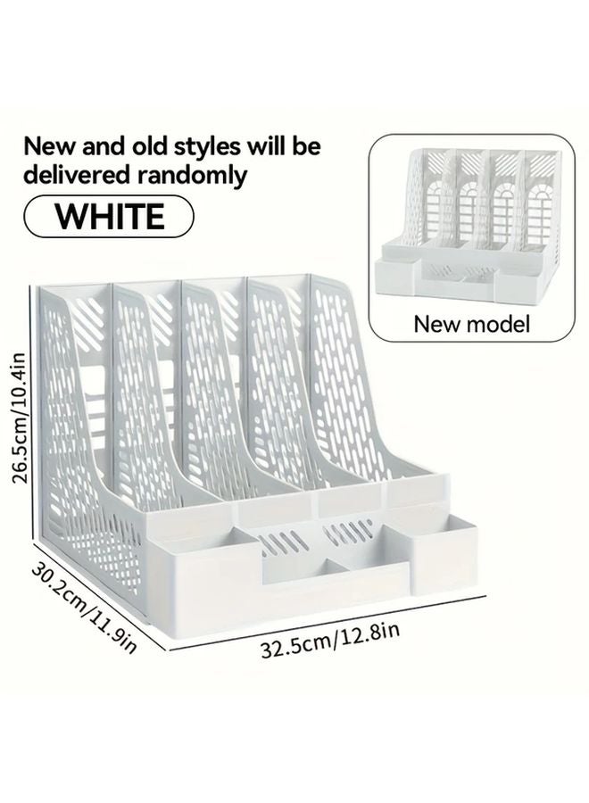 White Desktop File Organizer 4 Compartments Space Saving Storage Box Office Supplies - Image 1