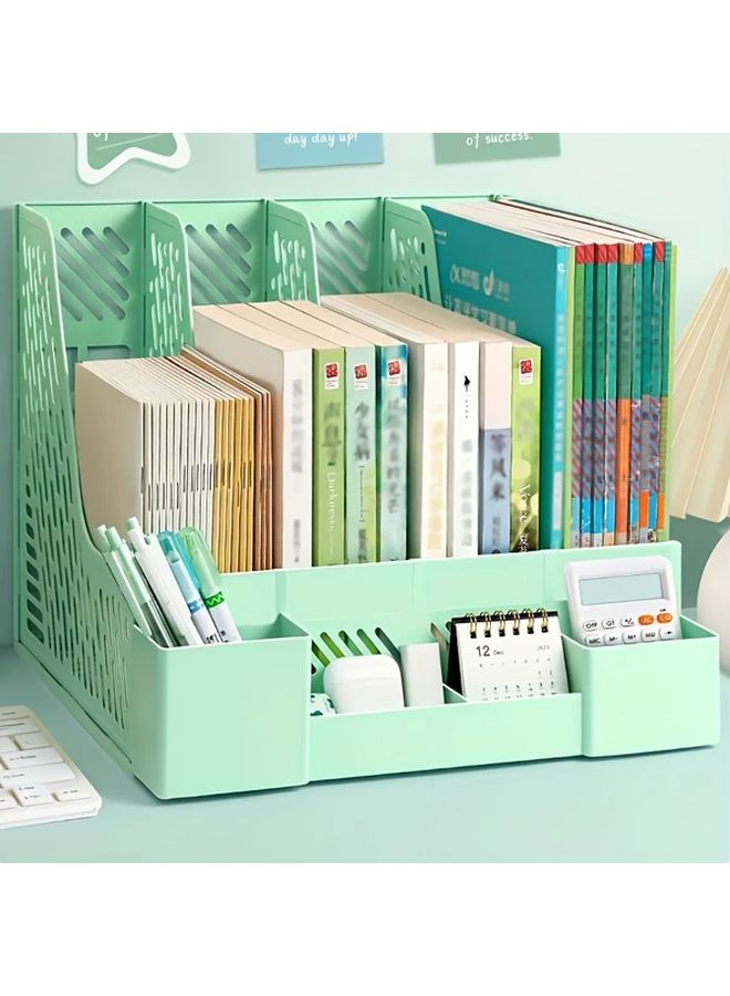 White Desktop File Organizer 4 Compartments Space Saving Storage Box Office Supplies - Image 2