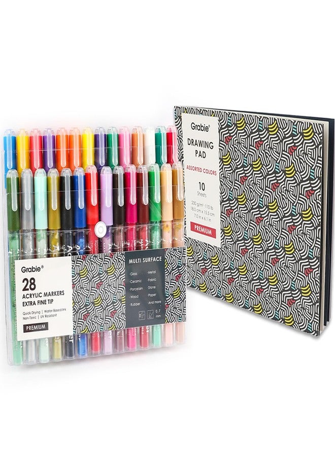 Grabie Acrylic Paint Pens, Acrylic Paint Markers, 28 Colors, 0.7 mm, Extra Fine Tip Paint Markers, Premium Paint Pens for Painting on Various Surface, Acrylic Paint Set, Art Supplies for Acrylic Paint - Image 2