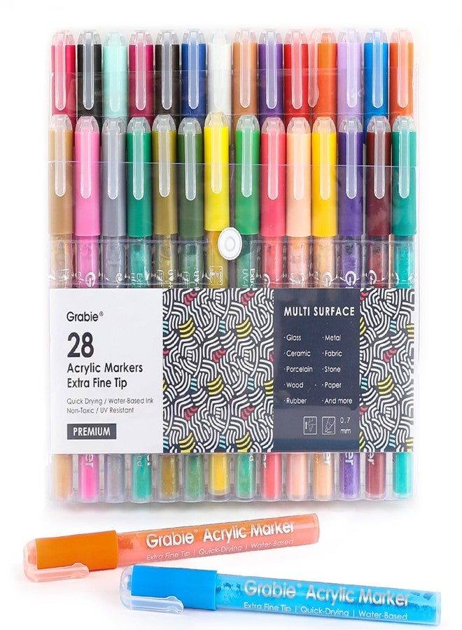 Grabie Acrylic Paint Pens, Acrylic Paint Markers, 28 Colors, 0.7 mm, Extra Fine Tip Paint Markers, Premium Paint Pens for Painting on Various Surface, Acrylic Paint Set, Art Supplies for Acrylic Paint - Image 1