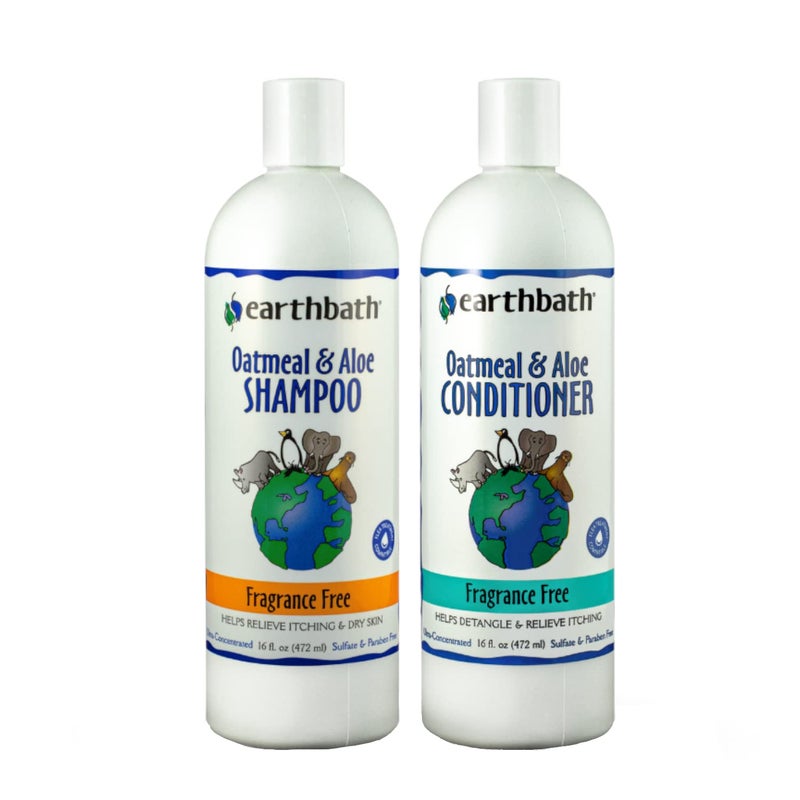 earthbath Oatmeal Aloe Dog Shampoo Conditioner Dog Wash Helps Dry Itchy Skin Made in USA FragranceFree Pet Bathing Supplies 16 oz 1 Set