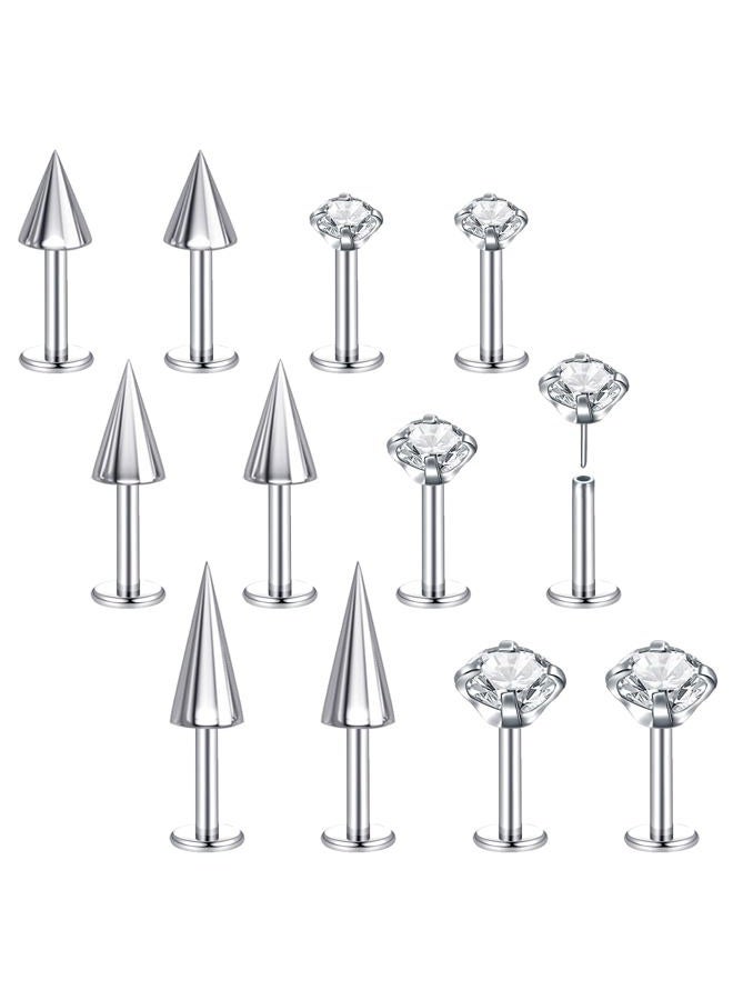 BodyAce Threadless Spike Flact Back Earrings Cartilage Lip Rings, 16G Stainless Steel Daith Helix Tragus Studs, Push in Rook Lobe Lip Piercing for Women Men (Bar Length:8mm) - Image 1