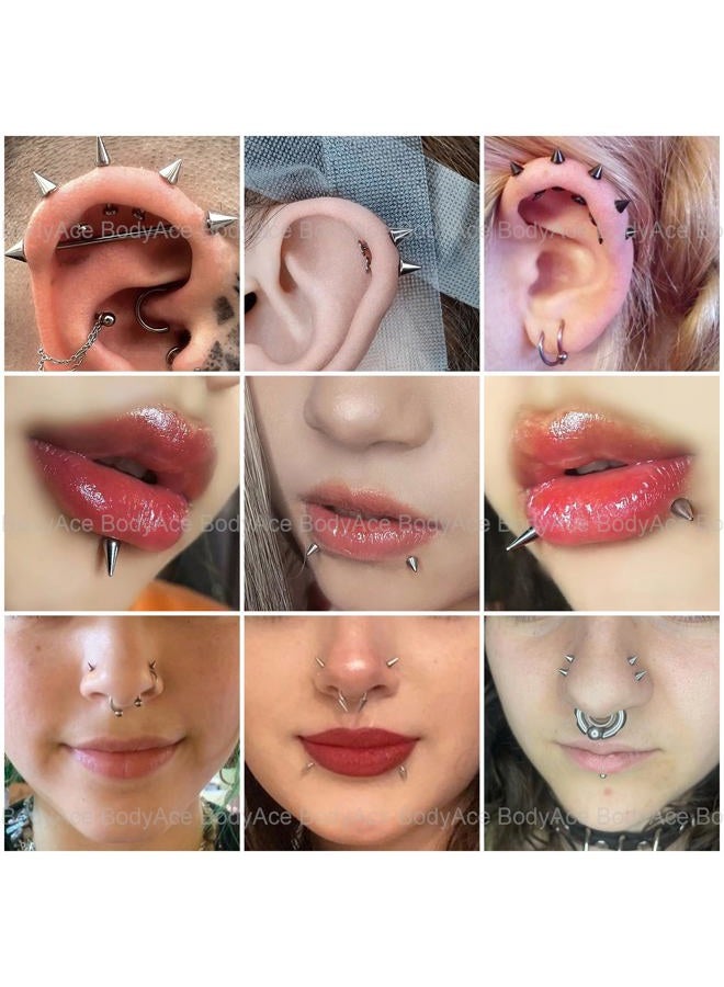 BodyAce Threadless Spike Flact Back Earrings Cartilage Lip Rings, 16G Stainless Steel Daith Helix Tragus Studs, Push in Rook Lobe Lip Piercing for Women Men (Bar Length:8mm) - Image 5