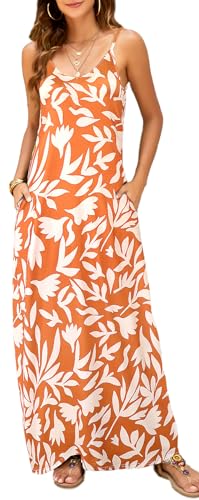 Supnier Women Casual Loose Sundress Sleeveless Maxi Long Beach Shirt Dress Travel Vacation 2025 Summer Outfits(M,Orange Leaf) - Image 1