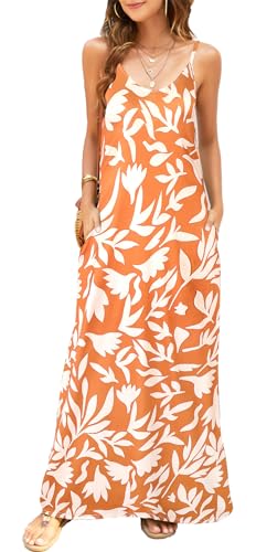 Supnier Women Casual Loose Sundress Sleeveless Maxi Long Beach Shirt Dress Travel Vacation 2025 Summer Outfits(M,Orange Leaf) - Image 2