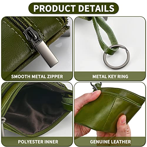Lidwot Army Green Genuine Leather Wallet,Mini Zip Change Purse Women,Key Wallet,Coin Purse Women,Small Wallet Coin Pouch,Leather Coin Pouch with KeyChain 3 Zippers.1 Piece - Image 4