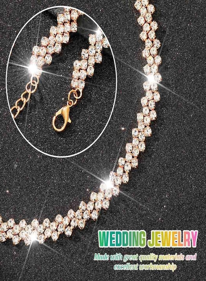 CLOACE Rhinestone Choker Necklace Diamond Row Necklaces Sparkly Crystal Necklace Chain Jewerly Prom Accessories for Women (gold) - Image 5