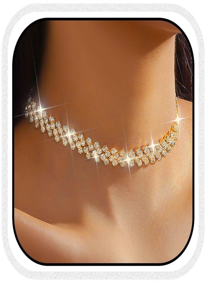 CLOACE Rhinestone Choker Necklace Diamond Row Necklaces Sparkly Crystal Necklace Chain Jewerly Prom Accessories for Women (gold) - Image 1