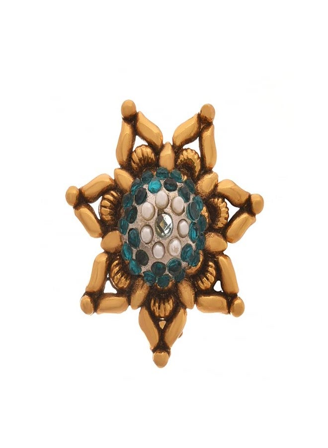 JFL - Jewellery for Less Fashion Green Color Stone Studded Gold Plated Floral Chakra Design Adjustable Finger Ring for Women & Girls.,Valentine - Image 1
