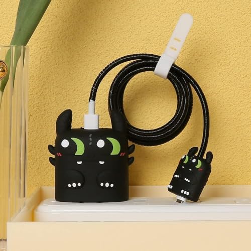 CERLINK Cable Protector for Apple iPhone Charger 20W/18W Type C, 3D Cute Cartoon Case Adaptor Cover Full Cable Connection Protectors Protective Protection Wire Sleeves Guard (Black Dragon) - Image 2