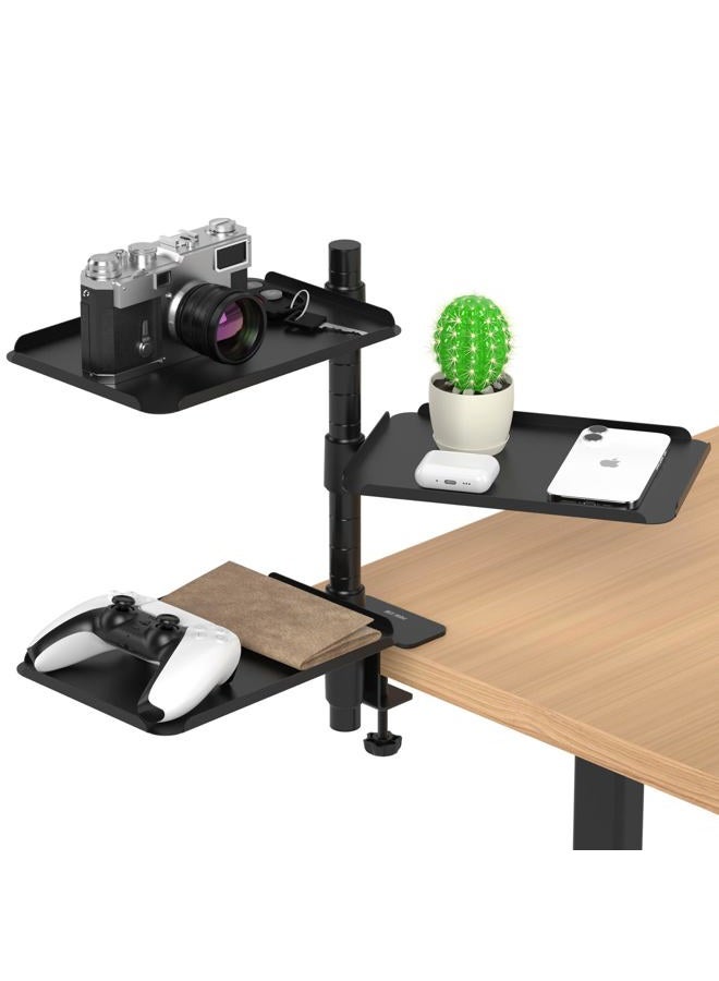 POWNEW 3 Tier Metal Clamp On Desk Shelf - 360° Rotatable Above/Under Table Storage, Adjustable Desktop Organizer for Home Office & Gaming, Storage Tray for Devices & Accessories - Image 1