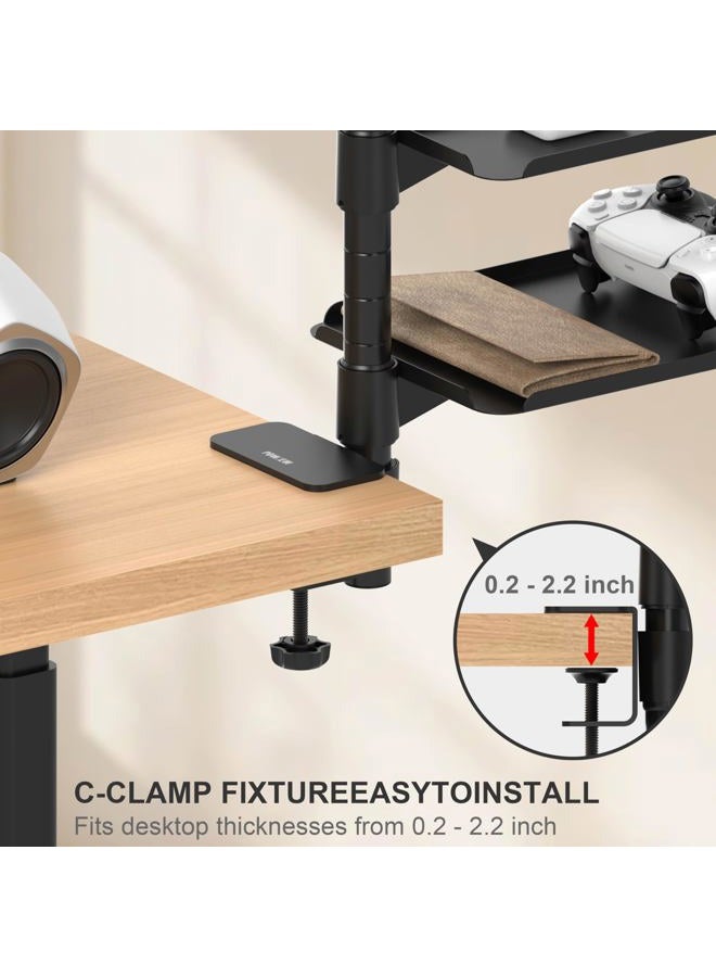 POWNEW 3 Tier Metal Clamp On Desk Shelf - 360° Rotatable Above/Under Table Storage, Adjustable Desktop Organizer for Home Office & Gaming, Storage Tray for Devices & Accessories - Image 4