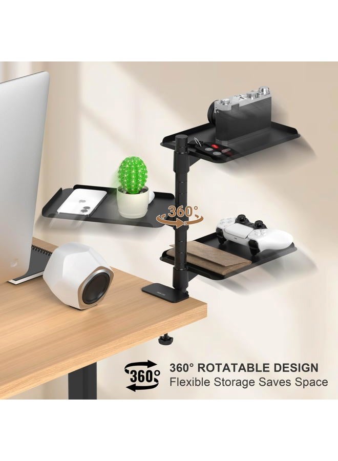 POWNEW 3 Tier Metal Clamp On Desk Shelf - 360° Rotatable Above/Under Table Storage, Adjustable Desktop Organizer for Home Office & Gaming, Storage Tray for Devices & Accessories - Image 2