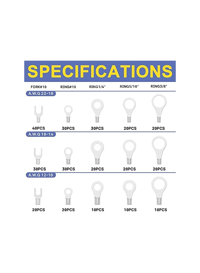The Bros 330PCS Non-Insulated Wire Connectors Kit, Brazed Seam Fork Ring Terminals of Tinned Red Copper, Fit for AWG 22-10 Electrical Wire Crimp Connectors - Image 2