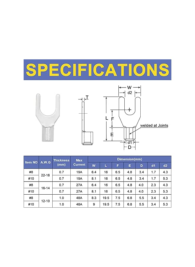 The Bros 330PCS Non-Insulated Wire Connectors Kit, Brazed Seam Fork Ring Terminals of Tinned Red Copper, Fit for AWG 22-10 Electrical Wire Crimp Connectors - Image 5