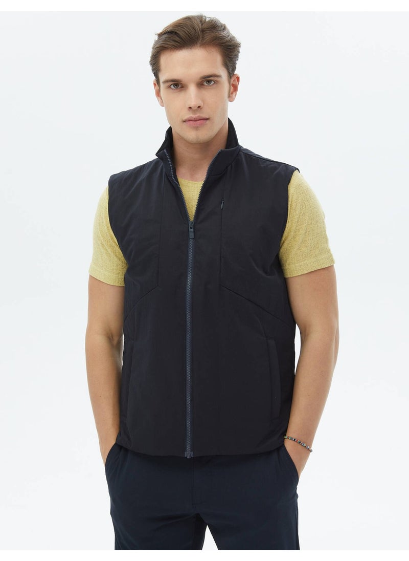 Kip - Navy Blue Woven Sports Vest - Image 1