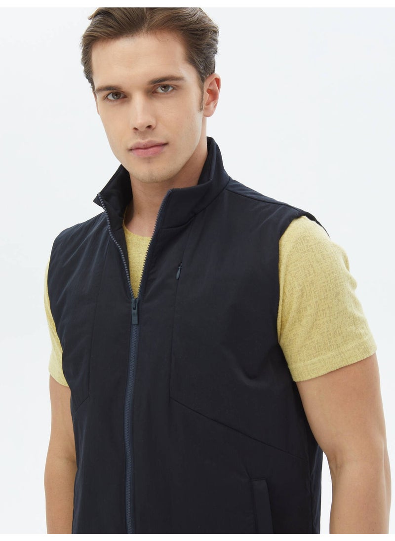 Kip - Navy Blue Woven Sports Vest - Image 1