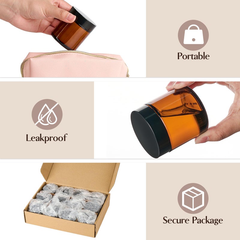 Qeirudu 4 Oz Small Amber Glass Jars with Black Lids, 12 Pack Airtight Cosmetic Jars with Inner Liners Round Empty Sample Containers for Lotions, Creams, Candles, Body Butters, Essential oil - Image 4