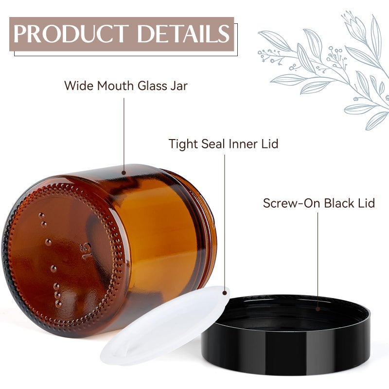 Qeirudu 4 Oz Small Amber Glass Jars with Black Lids, 12 Pack Airtight Cosmetic Jars with Inner Liners Round Empty Sample Containers for Lotions, Creams, Candles, Body Butters, Essential oil - Image 3