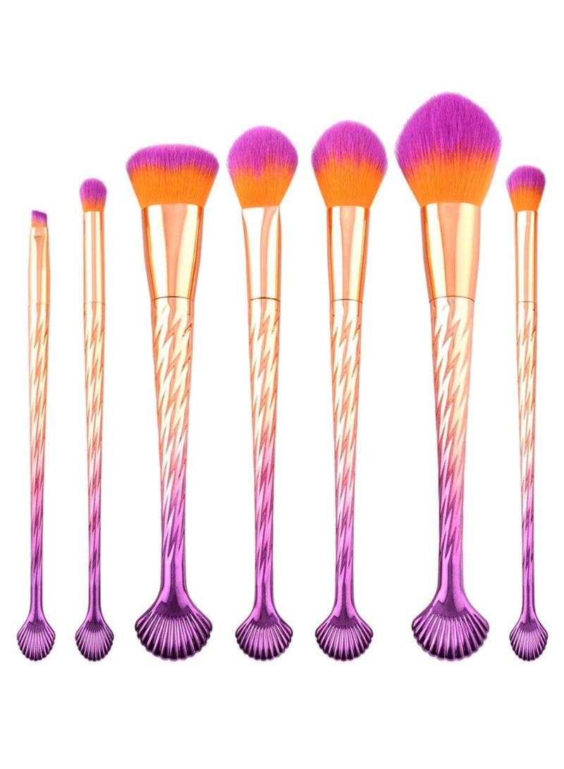 7-Piece Seashell Shaped Makeup Brush Set Gold/Purple/Orange - Image 1