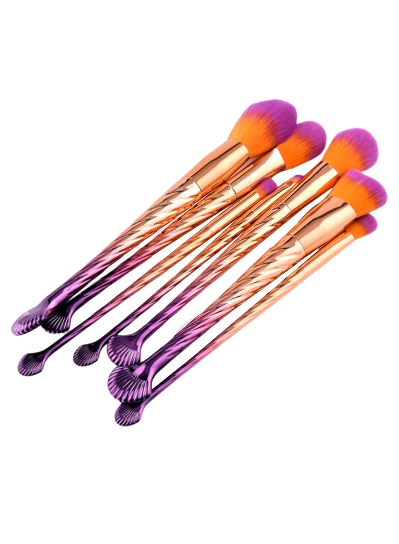 7-Piece Seashell Shaped Makeup Brush Set Gold/Purple/Orange - Image 2