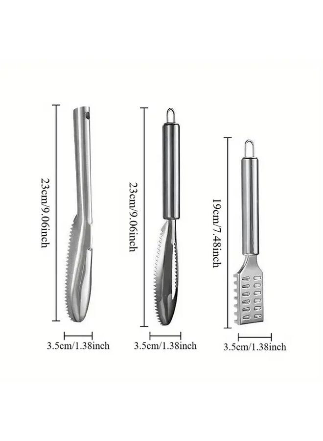 Stainless Steel Fish Scale Removal Tool 3pcs Multifunctional Scraper Brush - Image 3