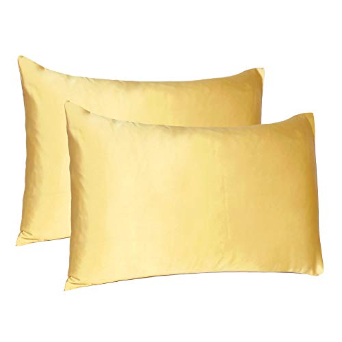 Oussum Satin Silk Pillowcase Pillow Case Covers with Envelop Closure for Hair and Skin Home Bed Decor Set of 2 Pillowcase Free 3 pcs scrunchies (Regular, Banana Cream) - Image 1