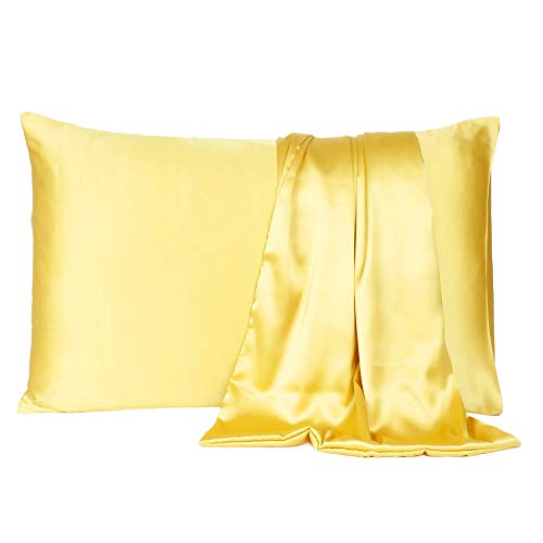 Oussum Satin Silk Pillowcase Pillow Case Covers with Envelop Closure for Hair and Skin Home Bed Decor Set of 2 Pillowcase Free 3 pcs scrunchies (Regular, Banana Cream) - Image 3