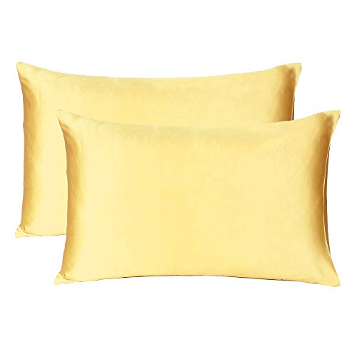 Oussum Satin Silk Pillowcase Pillow Case Covers with Envelop Closure for Hair and Skin Home Bed Decor Set of 2 Pillowcase Free 3 pcs scrunchies (Regular, Banana Cream) - Image 2